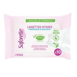 Saforelle Lingettes Intimes Biodégradable Fraîcheur et Douceur Pocket 10 lingettes