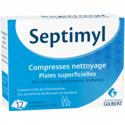 Septimyl Compresses Nettoyage Plaies Superficielles 12 compresses imprégnées