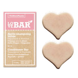 Lovebar Après-shampooing solide Réparation et Nutrition Cheveux secs et abimés Huile d'Argan & Gingembre 2*30 g
